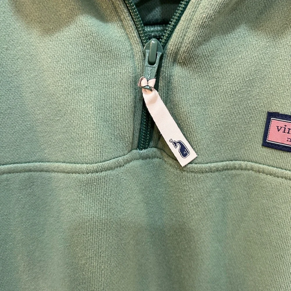 Vineyard Vines Sage Green Quarter-Zip Fleece with Navy Shoulder Yoke